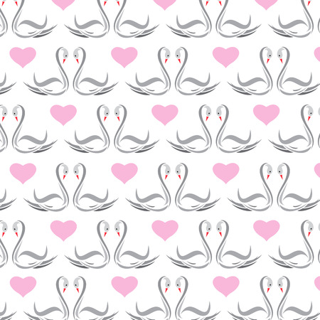 Seamless wallpaper swans and heart. Vector illustrationのイラスト素材
