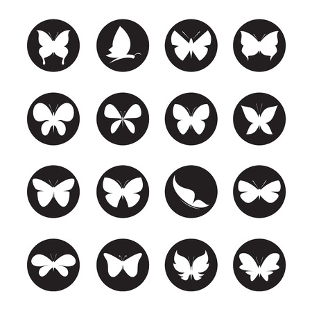 Vector group of butterflies in the circle on white backgroundのイラスト素材