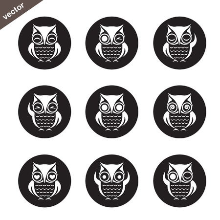 Vector group of owl in the circle on white backgroundのイラスト素材