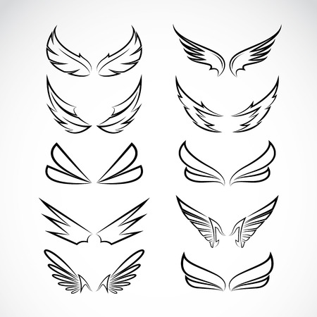 Vector black wing icons set on white backgroundのイラスト素材