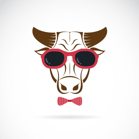 Vector images of bull wearing sunglasses on white background.のイラスト素材