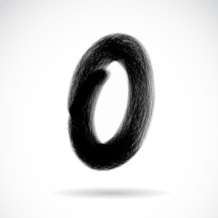 Numbers zero written with a brush on a white backgroundのイラスト素材