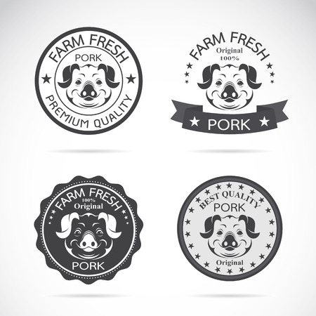 Set of vector pig label on white backgroundのイラスト素材