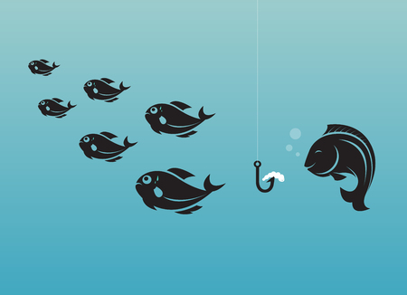 Vector image of fish and earthworm and hook. Different concept.のイラスト素材
