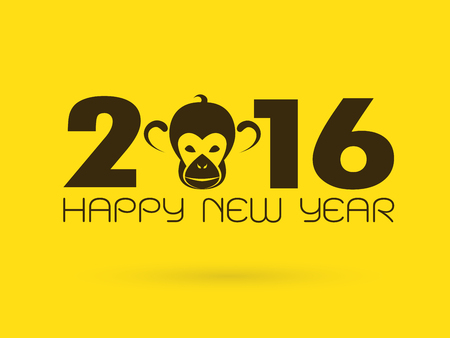Happy new year, 2016, with monkey head. Vector illustration.のイラスト素材