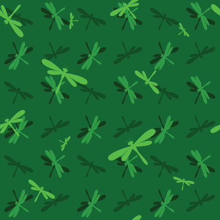 Vector seamless pattern with dragonfly on dark green background. wallpaperのイラスト素材