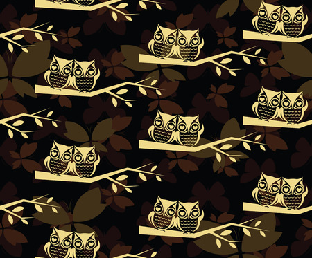 Owl and branch vector art background design for fabric and decor. Seamless patternのイラスト素材