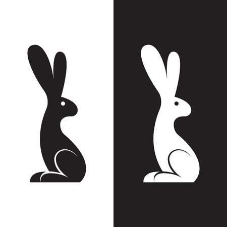 image of a rabbit design on white background and black backgroundのイラスト素材