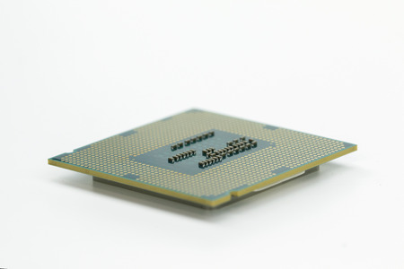 Image of CPU microchip on white isolated background. Electronic circuits. Computer hardwareの写真素材
