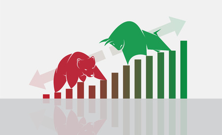 Vector of bull and bear symbols of stock market trends. The growing and falling market. Wild Animals.のイラスト素材
