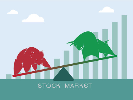 Vector of bull and bear symbols of stock market trends. The growing and falling market. Wild Animals.のイラスト素材