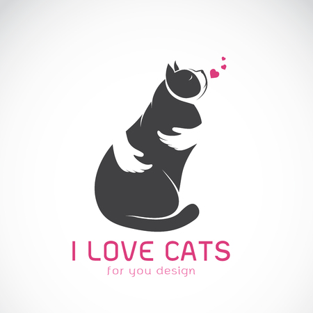 Vector of human hand that hugs the cat on white background. Pet Animal. Cat Icon.のイラスト素材