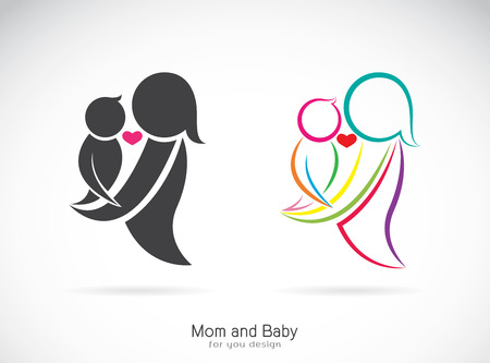 Vector icon of a mom and baby on white background, Expression of love.のイラスト素材