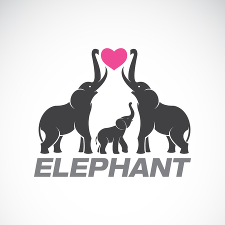 Vector of family elephants and pink heart on white background, Wild Animals, Easy editable layered vector illustration.のイラスト素材