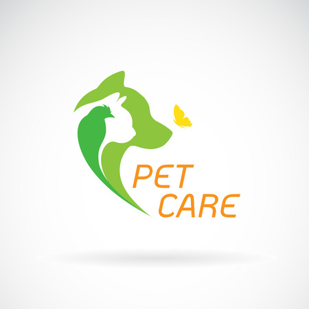 Vector of bird, cat, dog and butterfly on white background. Pet Care. Banners Animal. Easy editable layered vector illustration.のイラスト素材