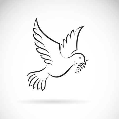 Vector of black dove of peace with olive branch on white background. Bird design. Animals. Easy editable layered vector illustration.のイラスト素材