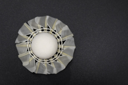 Image of badminton ball on black background. Sport. Object.
