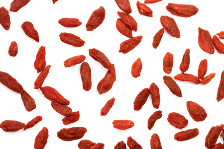 Image of dry red goji berries or chinese wolfberry on whiteの写真素材