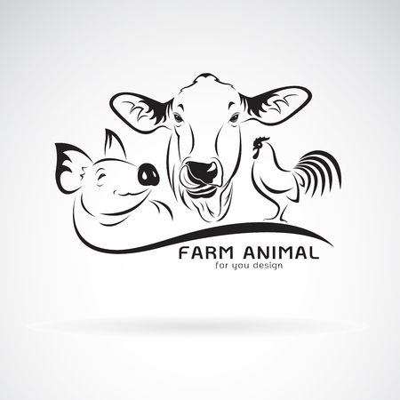 Vector group of animal farm label., Cow,pig,chicken. Logo Animal. Easy editable layered vector illustration.のイラスト素材