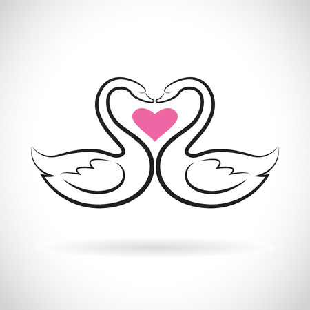 Vector of two loving swans and pink heart on white background. Wild Animals. swans logo or icon. Easy editable layered vector illustration.のイラスト素材