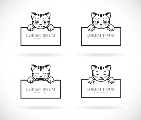 Collection of black cartoon cats head with frame space for your text. Pet. Animals. Easy editable layered vector illustration.のイラスト素材