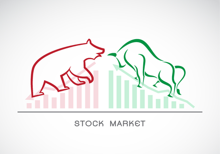 Vector of bull and bear symbols of stock market trends. The growing and falling market. Wild Animals.のイラスト素材