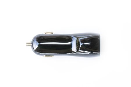 Image of black USB car charger isolated on whiteの写真素材