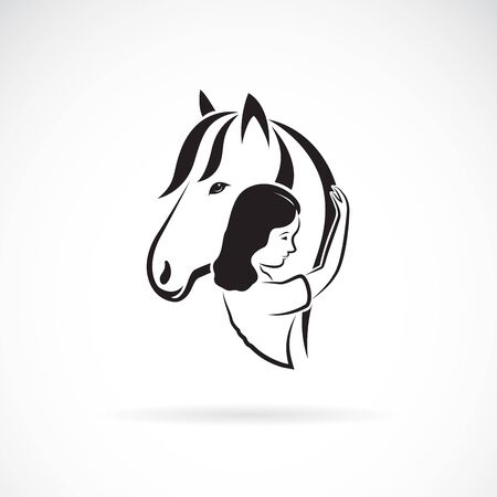 Vector silhouette of the horse and girl on whiteのイラスト素材
