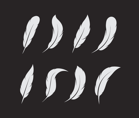 Vector group of white feather on black background. Easy editable layered vector illustration.のイラスト素材