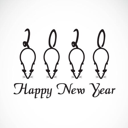 2020 Happy New Year greeting card. Vector calligraphy 2020 year of the rat sign lettering numbers calendar front page template greeting card design and the rat's tail is a number 2020.のイラスト素材