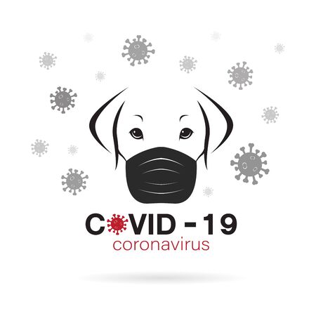 Dogs wearing a mask to protect against the covid-19 virus. Breathing mask on dog face flat vector icon for apps and websites.のイラスト素材