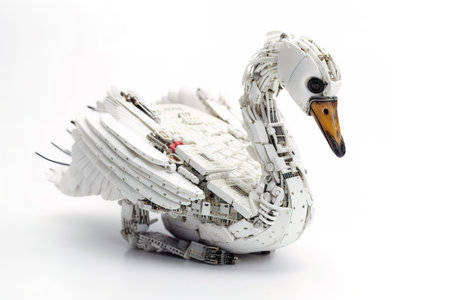 Image of a swan modified into a robot on a white background. Wild Animals. illustration, generative AI.の素材