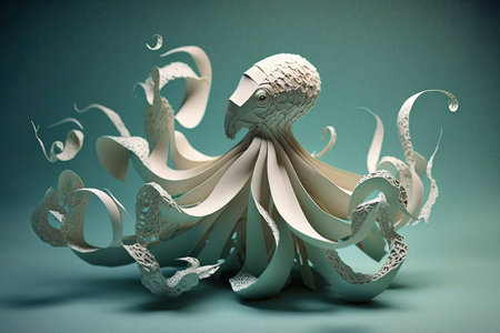 Image of paper origami art. Handmade paper octopus. Underwater Animals. illustration, generative AIの素材