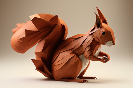 Image of paper origami art. Handmade paper red squirrel. Wildlife. Animals. illustration, generative AIの素材