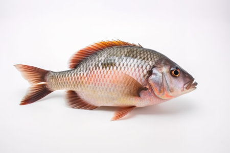 image of tilapia fish on white background. Underwater Animals. Foods. illustration, generative AI.の素材