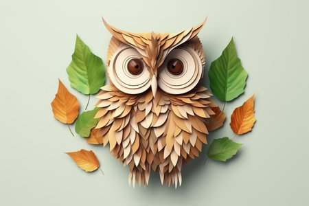 image of owl design with leaf elements. Bird. Pet. Animals. Illustration. Generative AI.の素材
