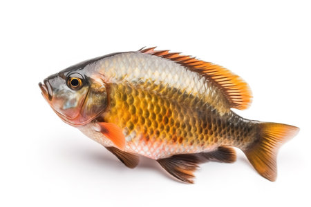 image of tilapia fish on white background. Underwater Animals. Foods. illustration, generative AI.の素材