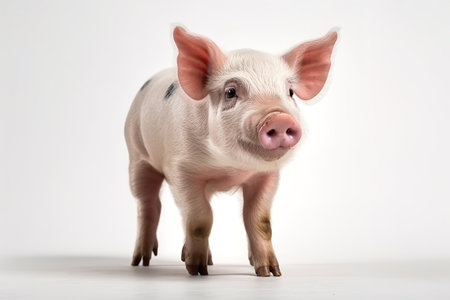 Image of a pig on white background. Farm animals. Illustration, generative AI.の素材