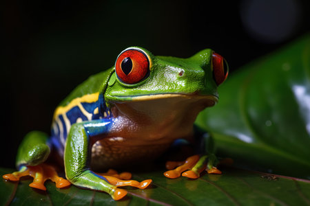image of green tree frog. Amphibian. Illustration. Generative AI.の素材