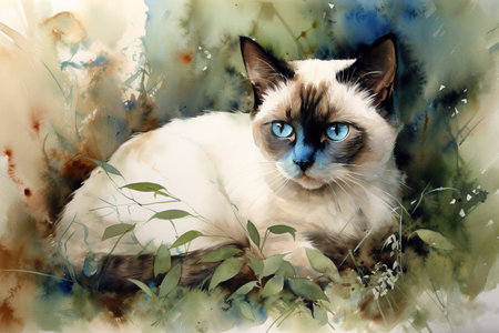 Watercolor painting of a cat on a white background. Pet. Animals. Illustration, generative AI.の素材