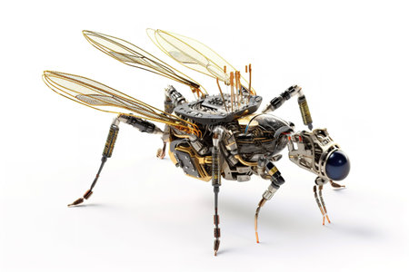 Image of a mosquito modified into a robot on a white background. Insect. Animals. Illustration, Generative AI.の素材
