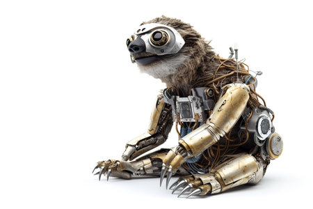 Image of a sloth modified into a robot on a white background. Wild animal. Illustration, Generative AI.の素材