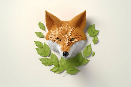 image of fox design with leaf elements. Wildlife Animals. Illustration. Generative AI.の素材