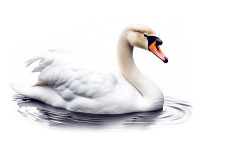 Image of a white swan on white background. Wildlife Animals. Illustration. Generative AI.の素材
