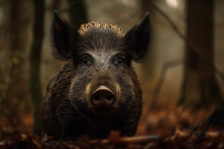 Image of a wild boar in the forest on natural background. Wild Animals. illustration. Generative AI.の素材