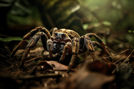 Image of tarantula spider in the forest on natural background. Insect. Wild Animals. illustration. Generative AI.の素材