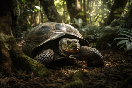 Image of a tortoise in the wild on nature background. Wildlife Animals. Illustration, Generative AI.の素材