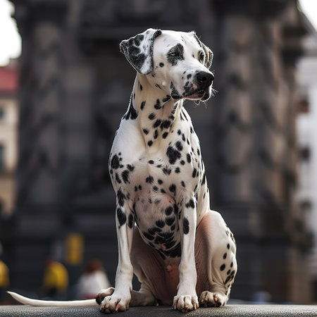 Image of a sitting dalmatian dog. Pet. Animals. Illustration. Generative AI.の素材