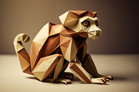 Image of paper origami art. Handmade paper monkey. Wildlife Animals. illustration, generative AIの素材
