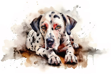 Watercolor painting of a dalmatian dog on a white background. Pet. Animals. Illustration, generative AI.の素材